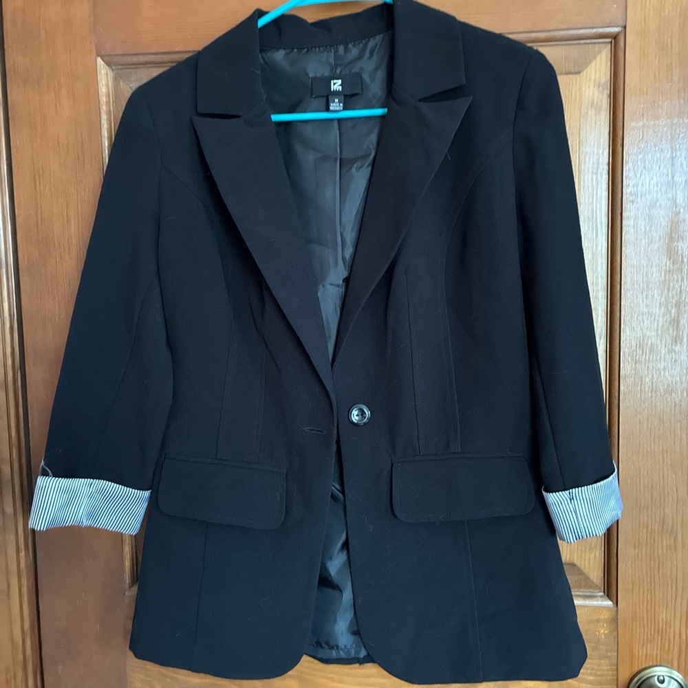Iz Byer Black Blazer with Striped Cuffs